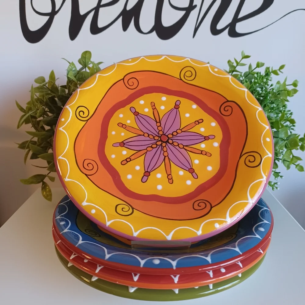 4 Piece Pier 1 Hand Painted Ironstone Salad Plate Set